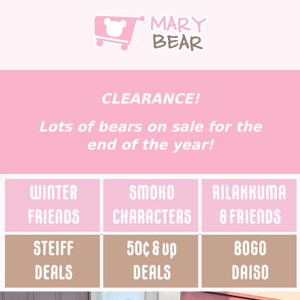 🎉END OF YEAR CLEARANCE SALE!🎉Rilakkuma, Mochi Plush, Smoko, Steiff & more!!