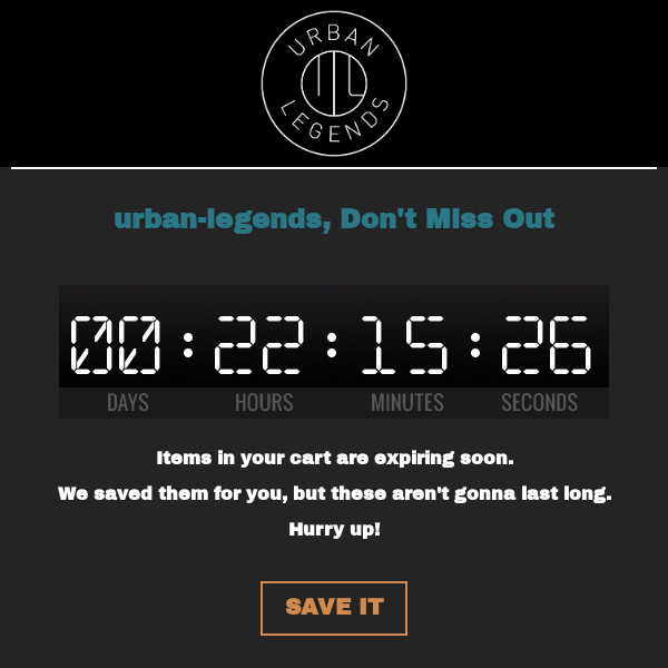 Urban Legends, your cart is expiring...