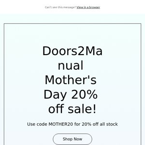 20% off all aviation stock on Doors2Manual