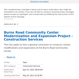 Modified Bid Posting Burns Road Community Center Modernization and Expansion Project - Construction Services for www.pbgfl.com