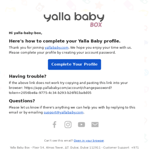 Complete your Yalla Baby Box Profile