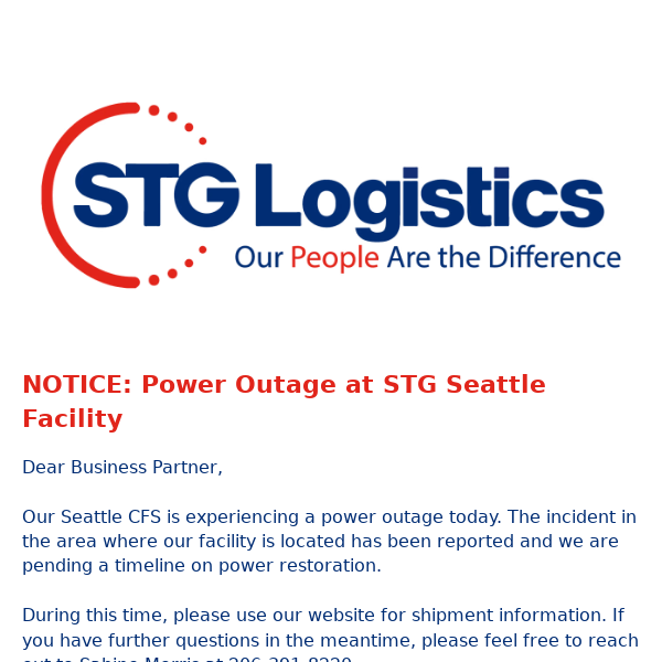 NOTICE: Power Outage at STG Seattle Facility