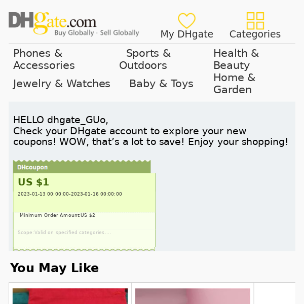 $ 1 OFF! Enjoy Your Shopping With Our New DHcoupon!