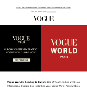 Last Chance! Purchased reserved seats to Vogue World: Paris