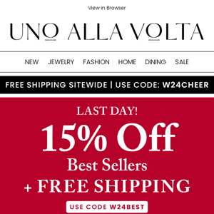 Last Day: 15% Off Best Sellers + FREE Shipping!