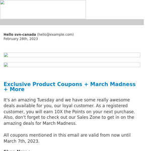 SVN Exclusive Customer Coupons + March Madness + More