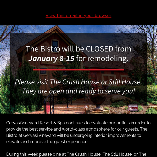 Bistro Remodel: Closed January 8-15