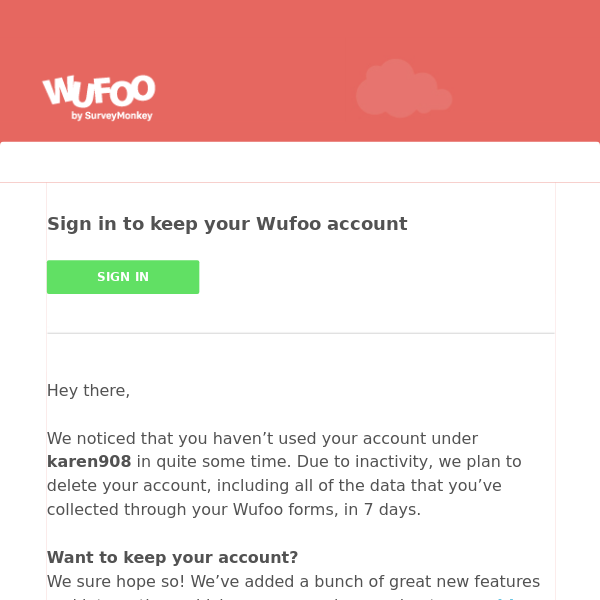 Sign in to keep your Wufoo account