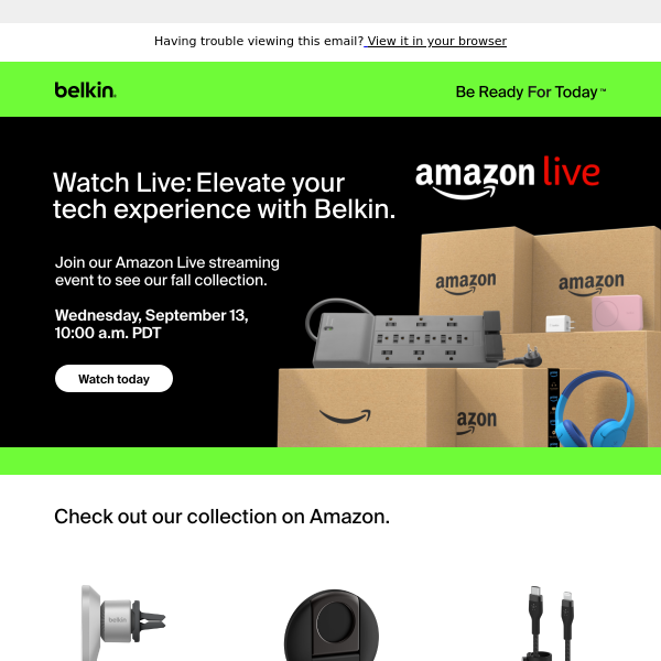 Belkin Alert: our Amazon Live event starts in an hour