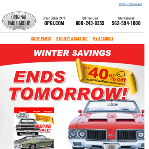 Final 48 Hours to Save on Parts for your Classic