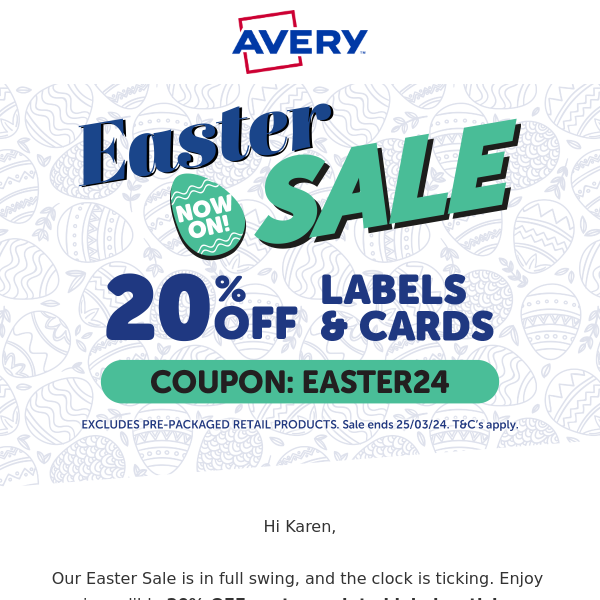 Get 20% Off with Avery's Easter Sale