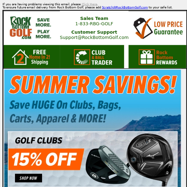 ⛳☀️ Summer SAVINGS! Up To 30% OFF Clubs, Bags & Carts, Apparel & MORE!