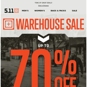 Starting TOMORROW Save UP TO 70% during 5.11's Warehouse Sale