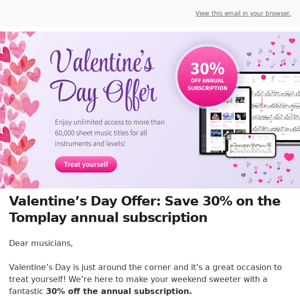 Valentine’s Day Offer: Save 30% on the Tomplay annual subscription!