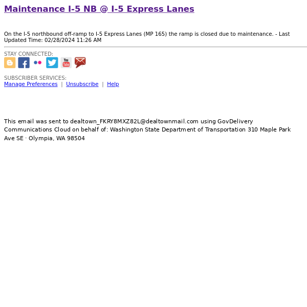 Maintenance I-5 NB @ I-5 Express Lanes