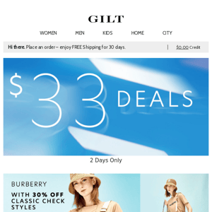 2-Day $33 Deals | New Burberry Women With 30% Off Check Styles