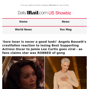 'Sore loser is never a good look!' Angela Bassett's crestfallen reaction to losing Best Supporting Actress Oscar to Jamie Lee Curtis goes viral - as fans claims star was ROBBED of gong