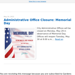 Administrative Office Closure: Memorial Day