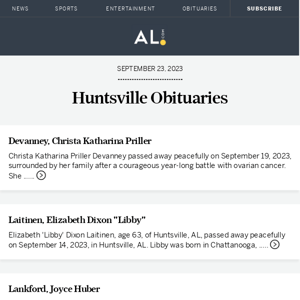 Huntsville obituaries for September 23, 2023