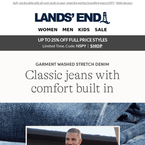 Men's jeans in garment-washed stretch denim
