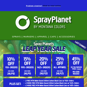 LAST CHANCE! Spray Planet's Leap Day Sale ENDS SOON!