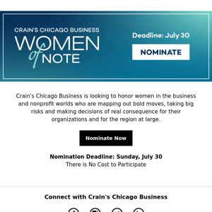 Crain's is looking to honor Women of Note