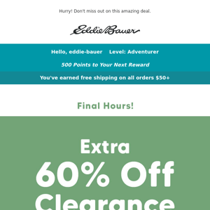 FINAL HOURS! Extra 60% Off Clearance