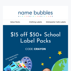 🎉 Save $15 on your order of $50+ school label packs!