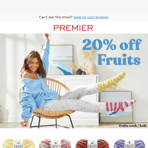 20% off Premier Fruits Yarn 🍌