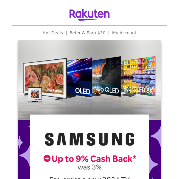 Samsung: Get a 65” Class TV on us + 9% Cash Back