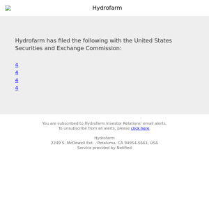 New SEC Document(s) for Hydrofarm