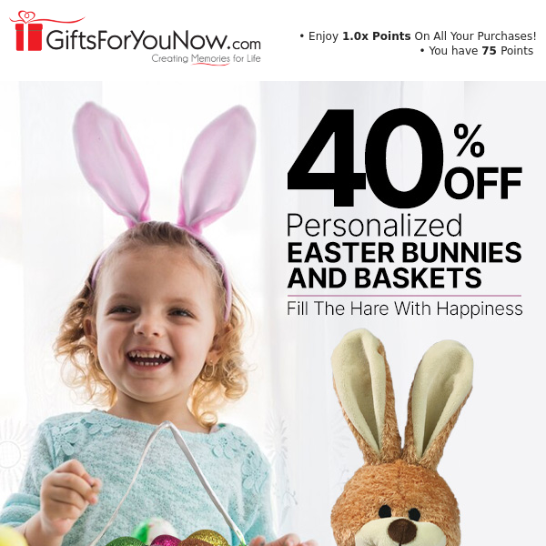 40% Off Personalized Easter Bunnies & Baskets!