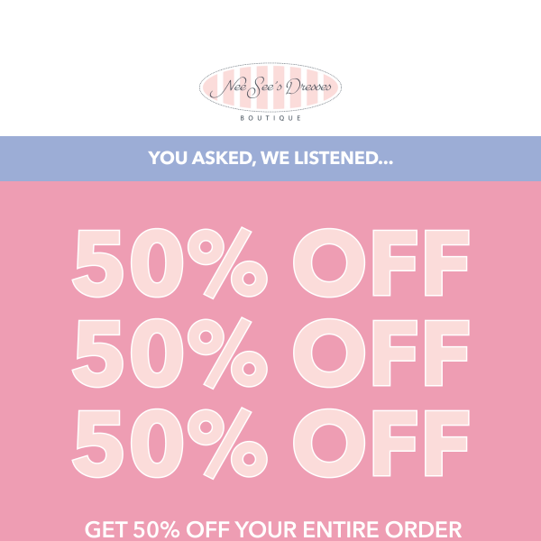 50% OFF SITEWIDE! ⚡