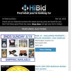 Saturday's Great Deals From HiBid Auctions - March 18, 2023