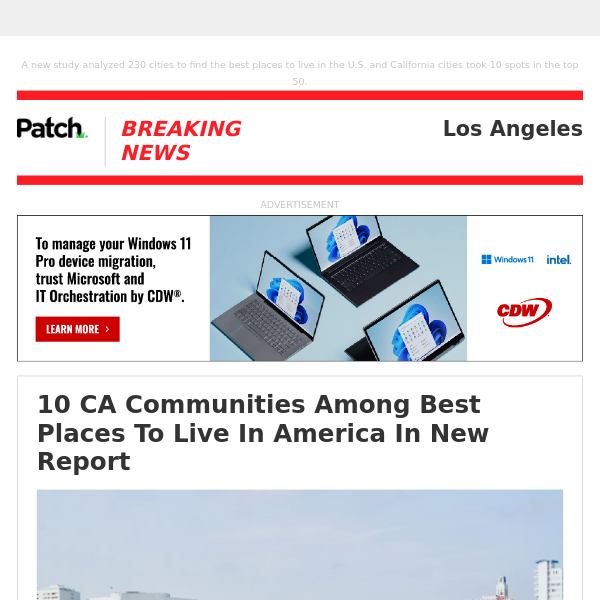 ALERT: 10 CA Communities Among Best Places To Live In America In New Report – Tue 11:15:01AM