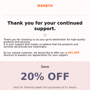 20% OFF - Thanks for choosing us.💓