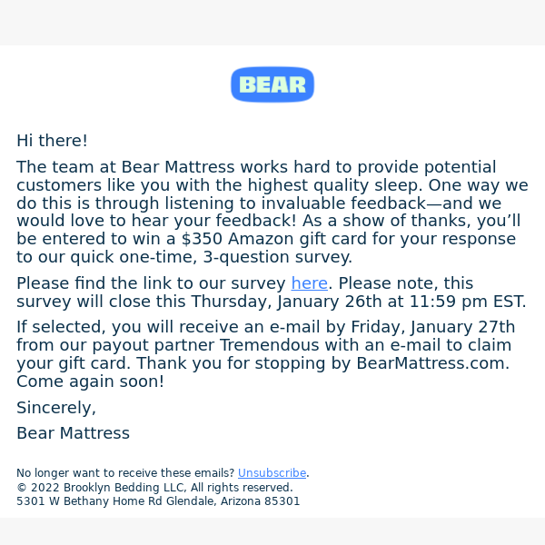 Thanks for Your Interest in Bear! We'd Love to Hear From You