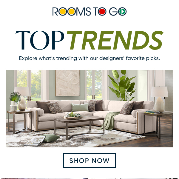 Shop Top Furniture & Decor Trends courtesy of Rooms To Go designers!