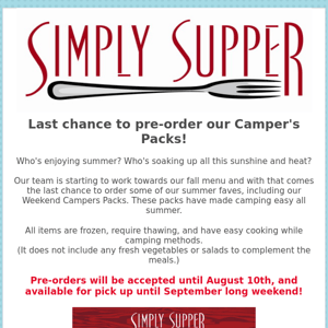 Last chance to pre-order your Weekend Campers Pack & Ready-2-Smoke Kits