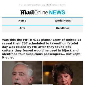 Was this the FIFTH 9/11 plane? Crew of United 23 reveal their 767 scheduled to takeoff on fateful day was raided by FBI after they found box cutters they feared would be used in hijack and identified four suspicious passengers... but kept it quiet