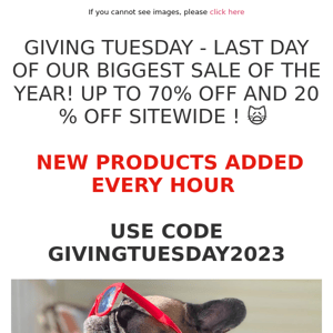 GIVING TUESDAY - LAST DAY OF OUR BIGGEST SALE OF THE YEAR! UP TO 70% OFF AND 20 % OFF SITEWIDE ! 🙀