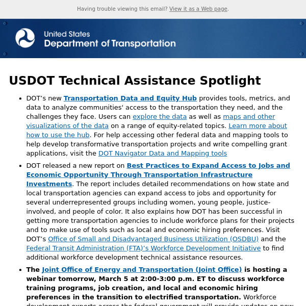 USDOT Navigator – March Biweekly Bulletin