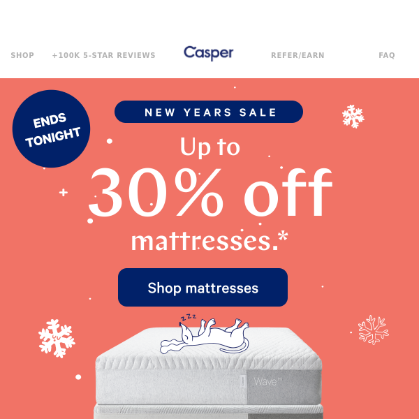 Last chance for up to 30% off mattresses.