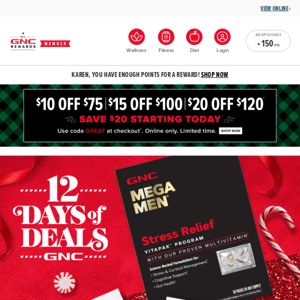 12 Days of Deals starts now! $20 off GNC Stress Relief Vitapak Programs! 😌