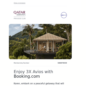 Qatar Airways , collect 3X Avios with Booking.com