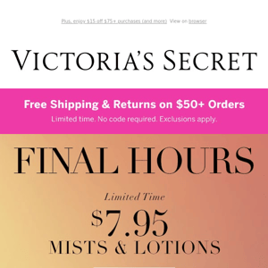 Final Hours: $7.95 Mists & Lotions