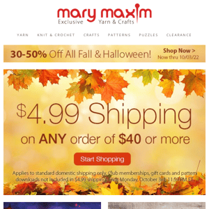 $4.99 Shipping + 30-50% Off All Fall