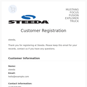 Steeda: Customer Registration