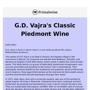 🍇 G.D. Vajra classic Piedmontese wines are back!
