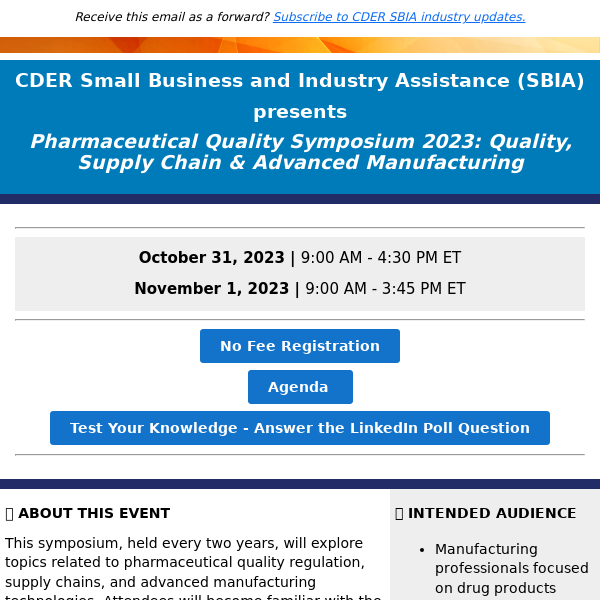 SBIA | Pharmaceutical Quality Symposium 2023: Quality, Supply Chain & Advanced Manufacturing